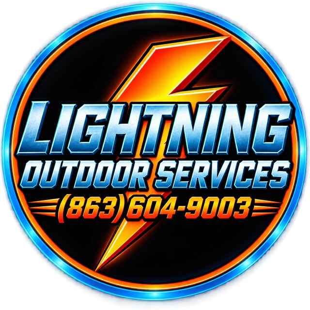Lightning Outdoor Services logo with a lightning bolt and phone number (863) 604-9003